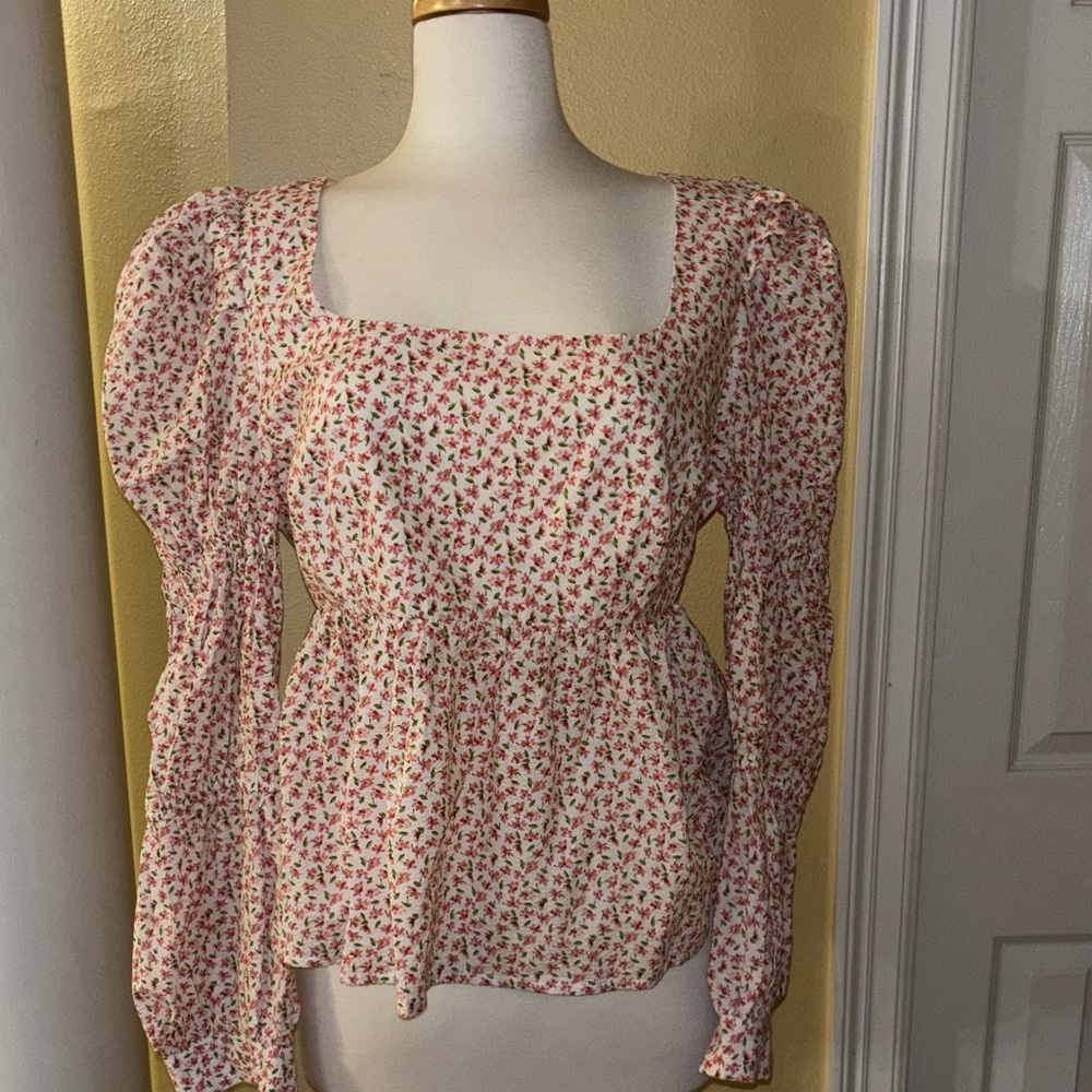 Tuckernuck Hyacinth House Floral Puff Sleeve Top Size M GUC